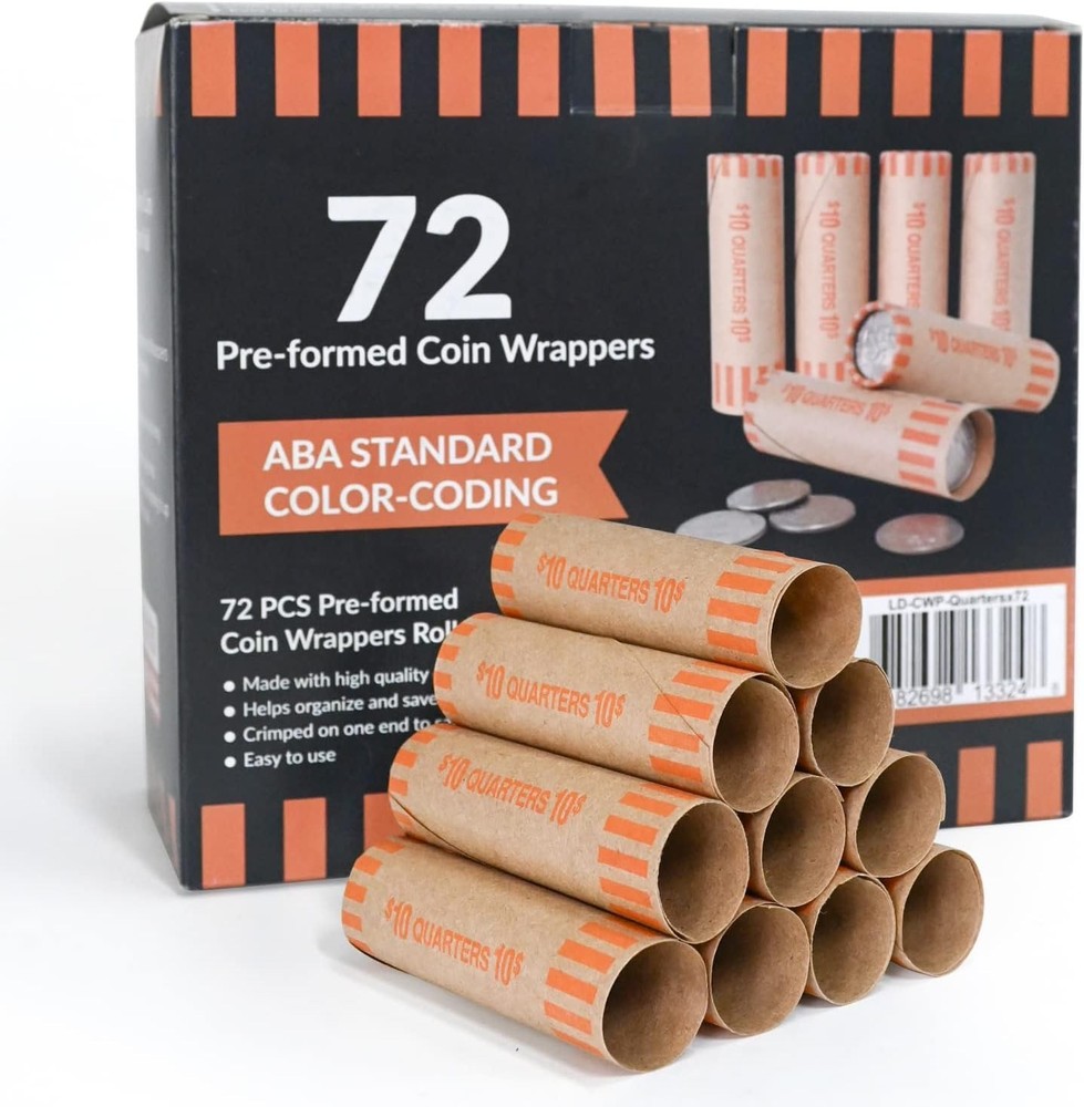 72 PCS Preformed Coin Wrappers Rolls-Quarters