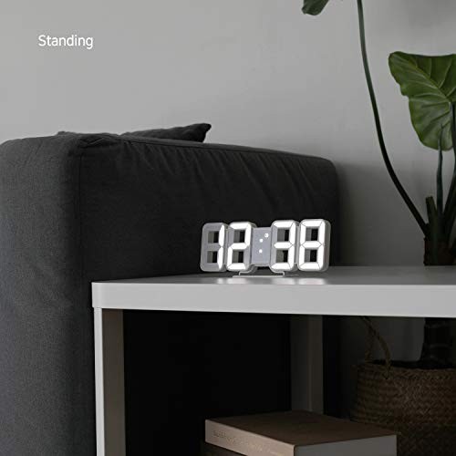 3D Pure Mini White LED Clock, Multi-Function LED 8.5" White Table Alarm Clock