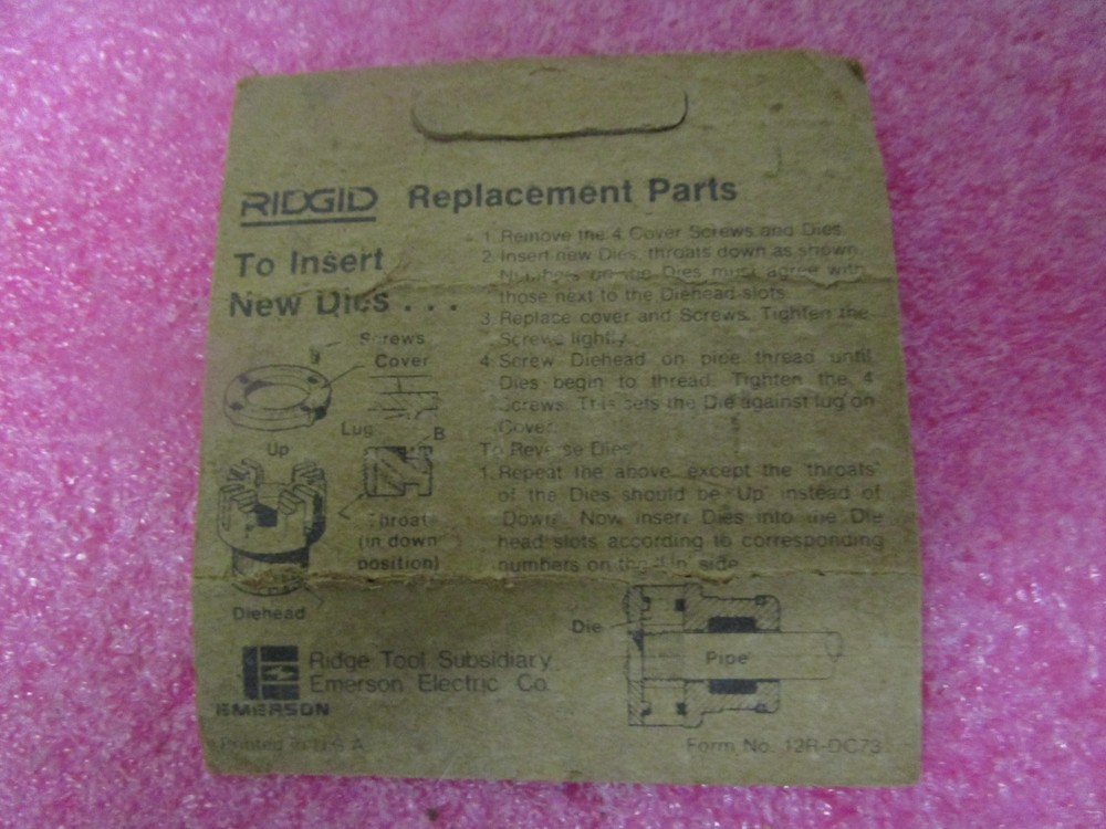 Rigid 1/4” NPSM 37950 Pipe Dies 12-R