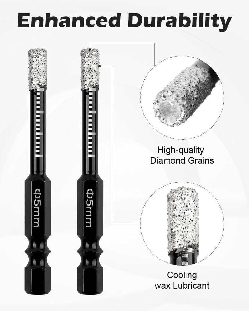 10Pcs Dry Diamond Drill Bits Set, 3/16” 5mm Hex Shank Tile Core Bit...