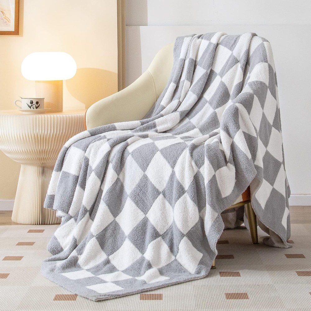 Cheered Throw Blanket, Soft Cozy Fluffy Reversible Cheerboard