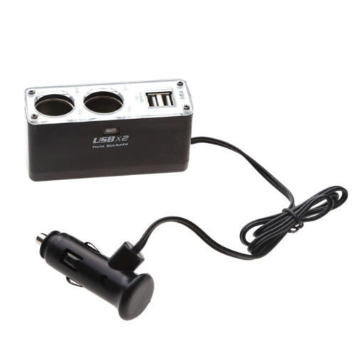 2 Ways Car Cigarette Lighter Socket 12V Dual USB Charger Splitter Power Adapter