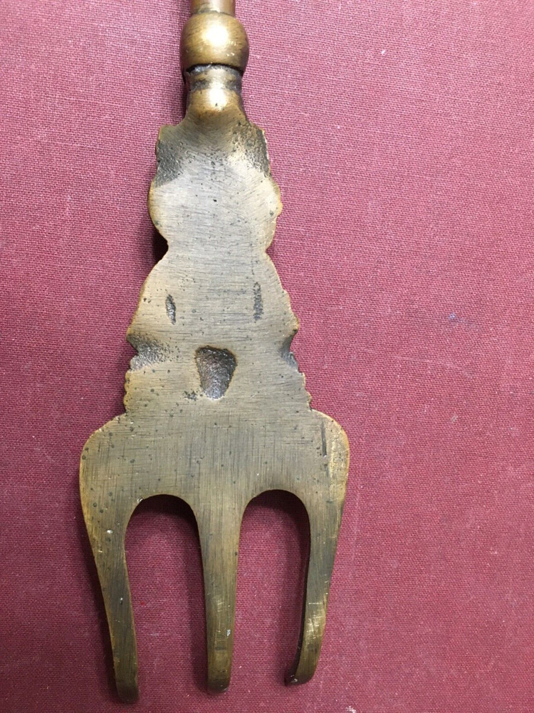 Vintage Unique 21" Victorian Brass Fireplace Tool W/ Forked Deadhead Claw