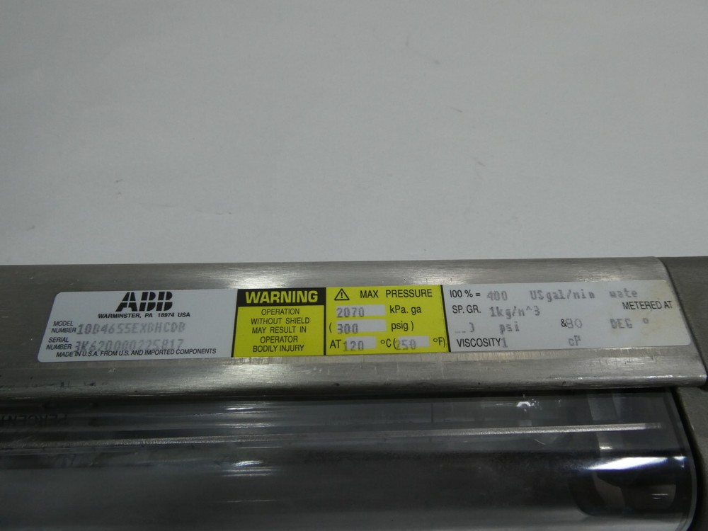 Abb 10B4655EXBHCDB Variable Area Flow Meter 30-400gpm 1/2in Npt