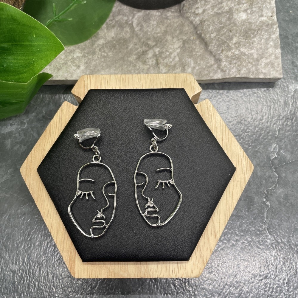 2” Earring Set Clip-On Silver-tone Retro Boho Dangle Drop New Free Ship B6549
