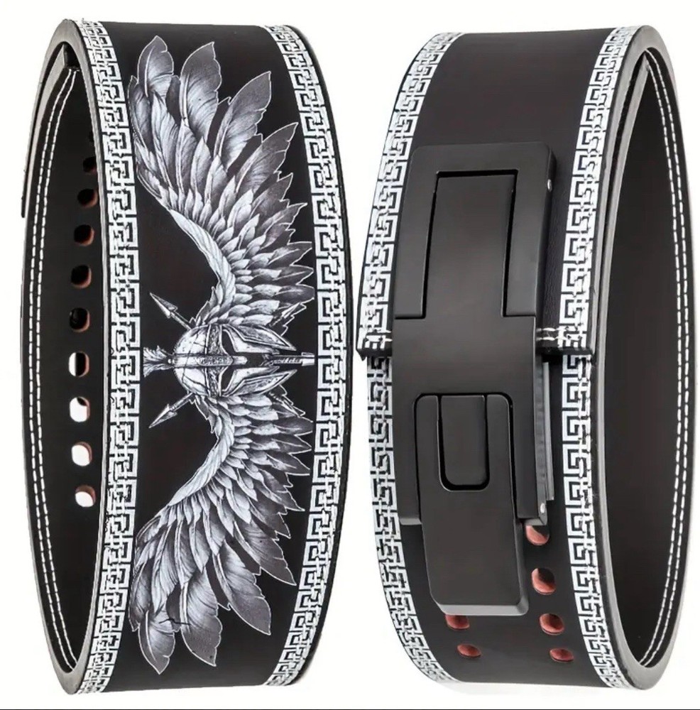 Black and White Leather Buckle Lifting Belt