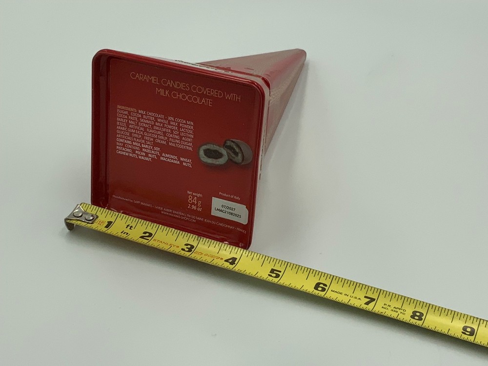 MAXIM’S DE PARIS Eiffel Tower Metal Tin Storage Red Container used EMPTY