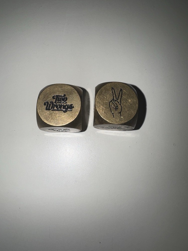 Two Wrongs Heavy Solid Brass Dice Pair Designer Decorative Cubes
