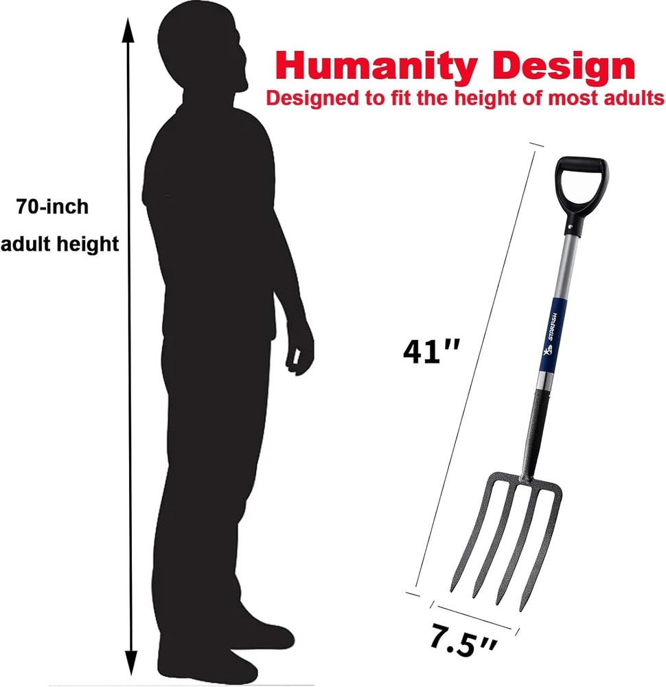 4-Tine Spading Digging Fork, Garden Digging Spading Fork Forged Steel with D-...