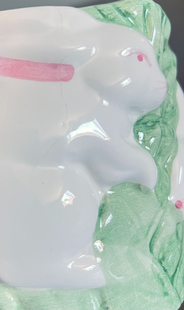 Vintage Ceramic Rabbit Planter/ candy dish cabbage Leaf C pic 4 easter decor