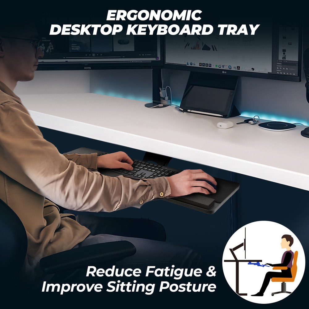 Keyboard Tray Under Desk，Multi-Function Keyboard Tray，Adjustable Keyboard Holder