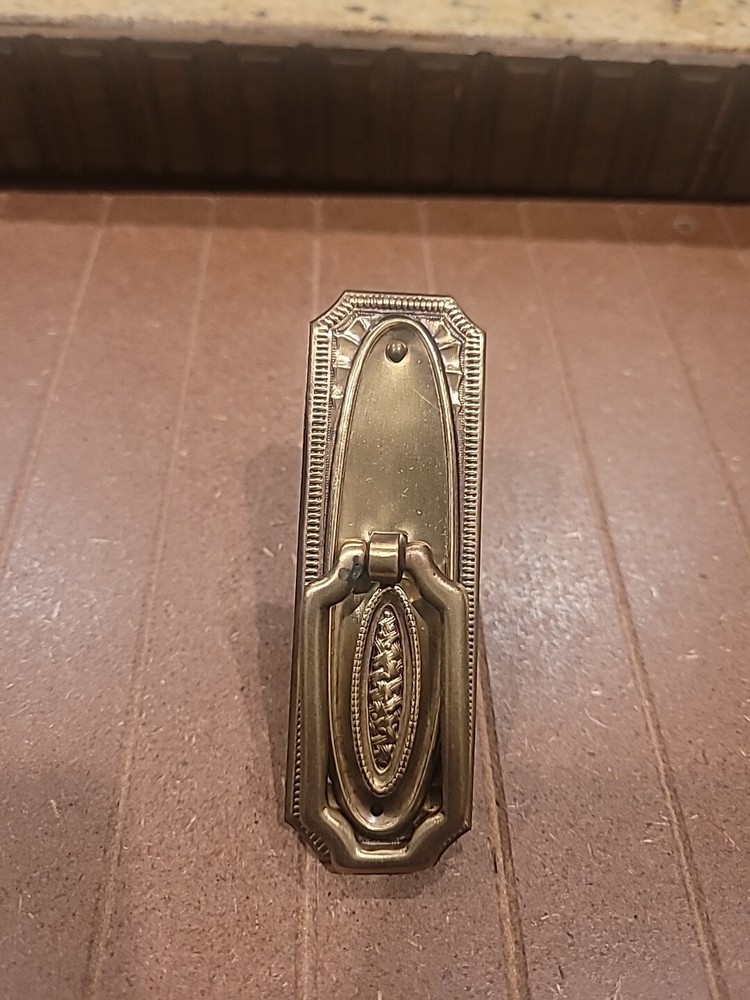 Antique Stamped Brass Vertical Pedestal Drawer Pull