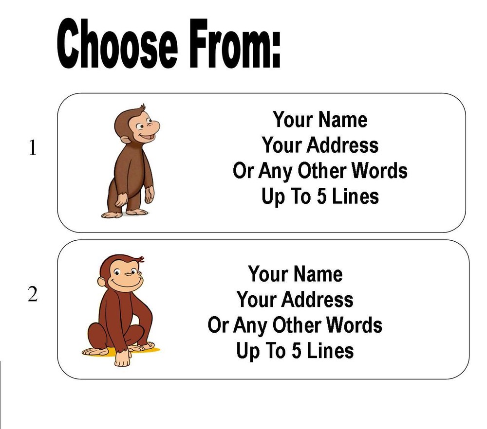 30 Curious George Personalized Address Labels