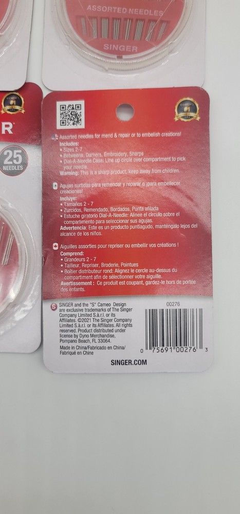 4 Pack Singer Assorted Assorted Needles, 25 Ct