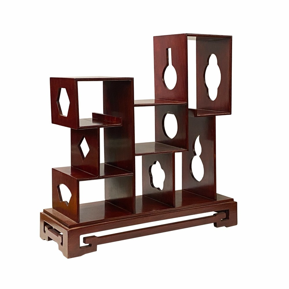 Chinese Brown Mahogany Rectangular Small Curio Display Stand ws1752