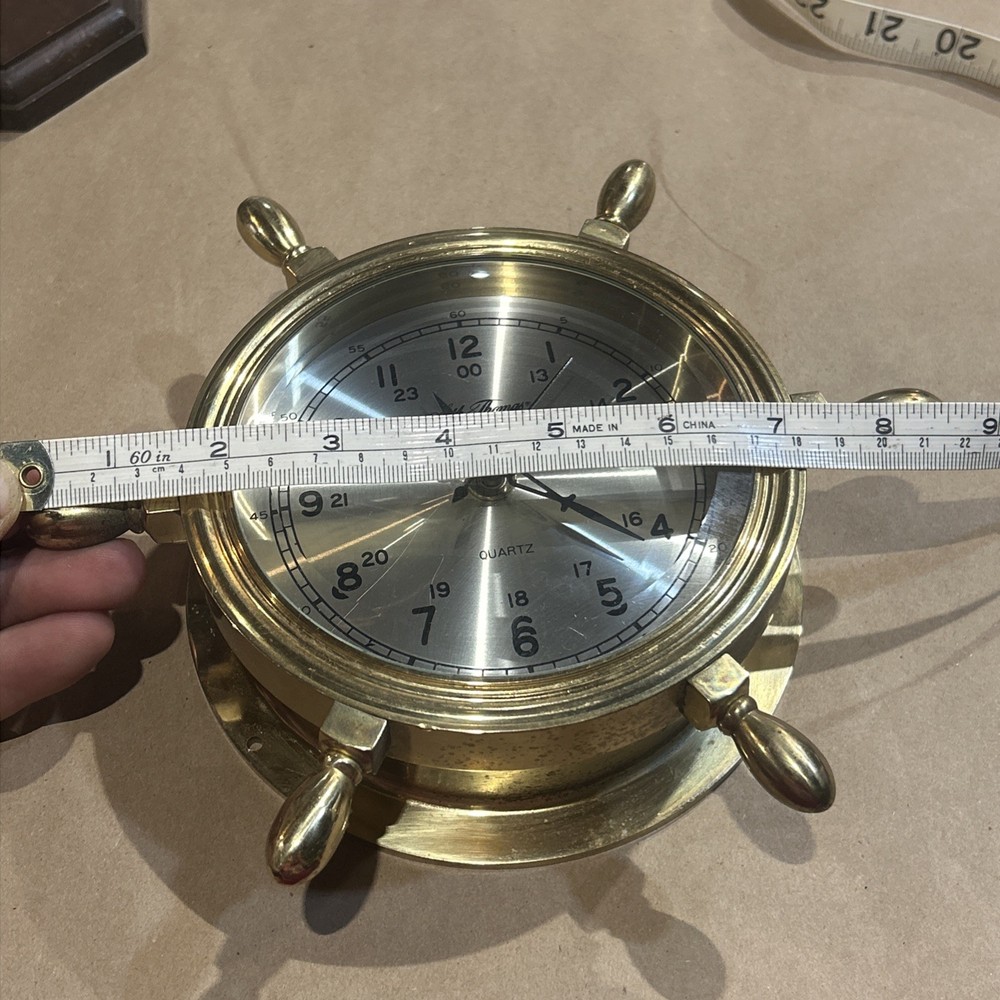 SETH THOMAS MARITIME, SOLID BRASS, SHIP'S TABLE TOP CLOCK Damaged Stand Working
