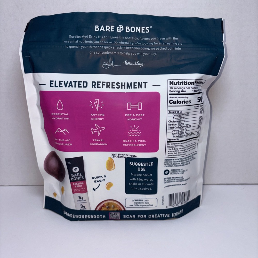 Bare Bones Passion Fruit Elevated Drink Mix | Light & Flavorful |...