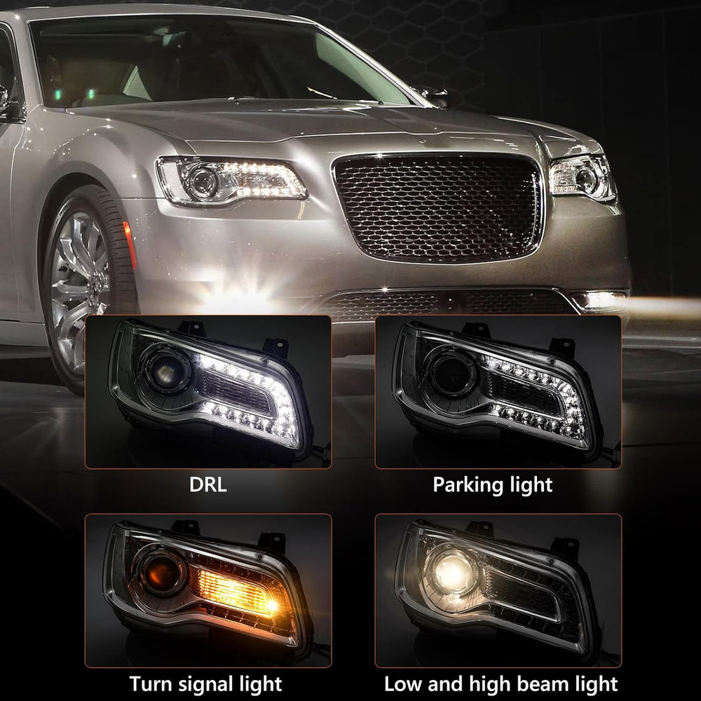 Halogen Headlights Compatible with Chrysler 300/300C 2015 2016 2017 2018 Headlam