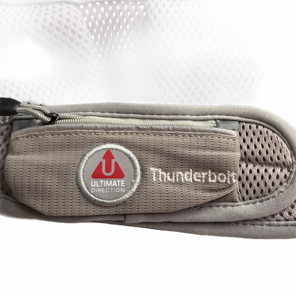 Thunderbolt Ultimate Direction Running Hip Belt. Hydration Zipper Pocket. Gray