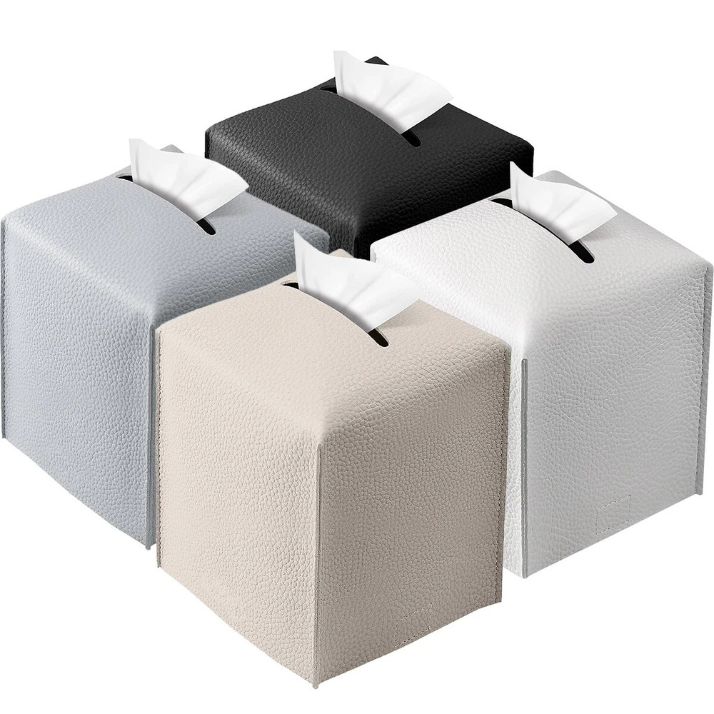 Tissue Box Cover, Refined Modern PU Leather Square Tissue Box Holder