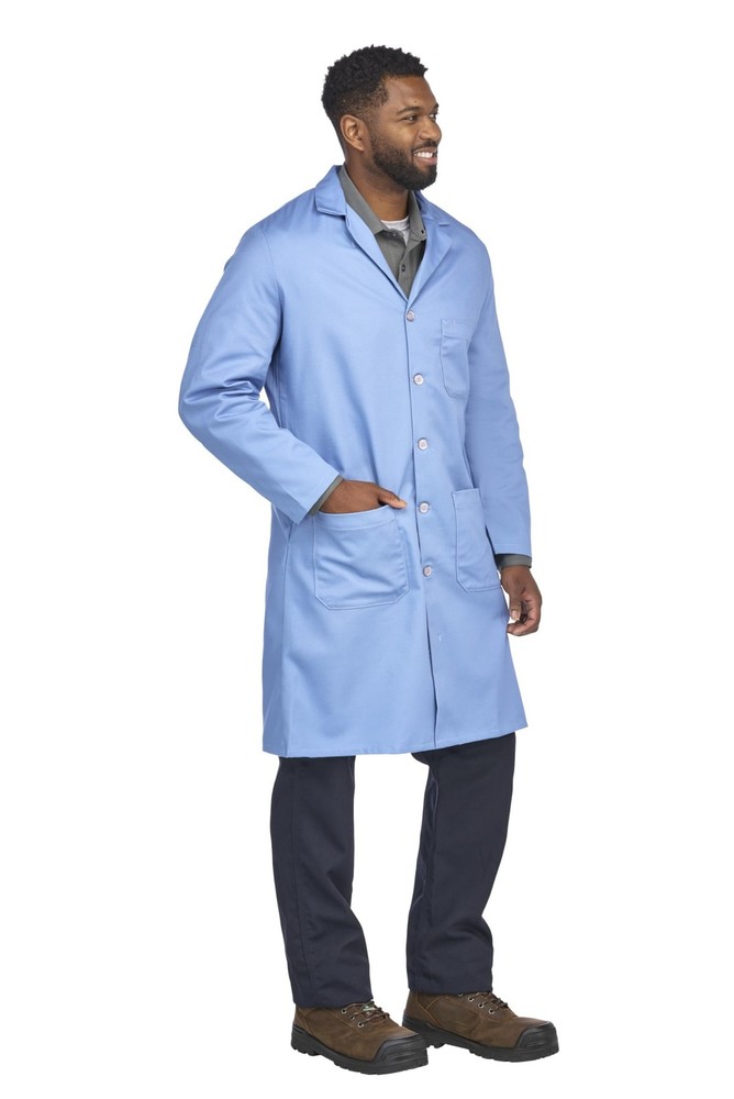 Bulwark Flame Resistant 7oz Cotton Lapel Collar Lab Coat Medium Light Blue