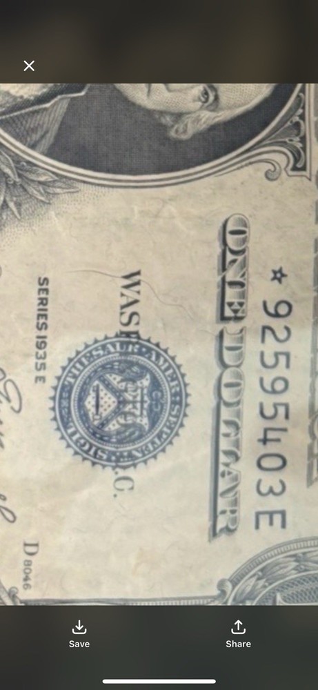 《ERROR Shift right》1 1935 E Silver Certificate  Star note ！(Misaligned) XF！Rare！
