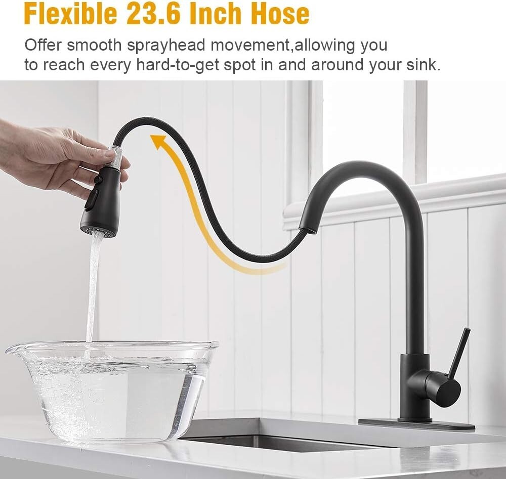 Brass Single Handle Kitchen Faucet with Pull Down Sprayer,Rv High-Arc Kitchen...