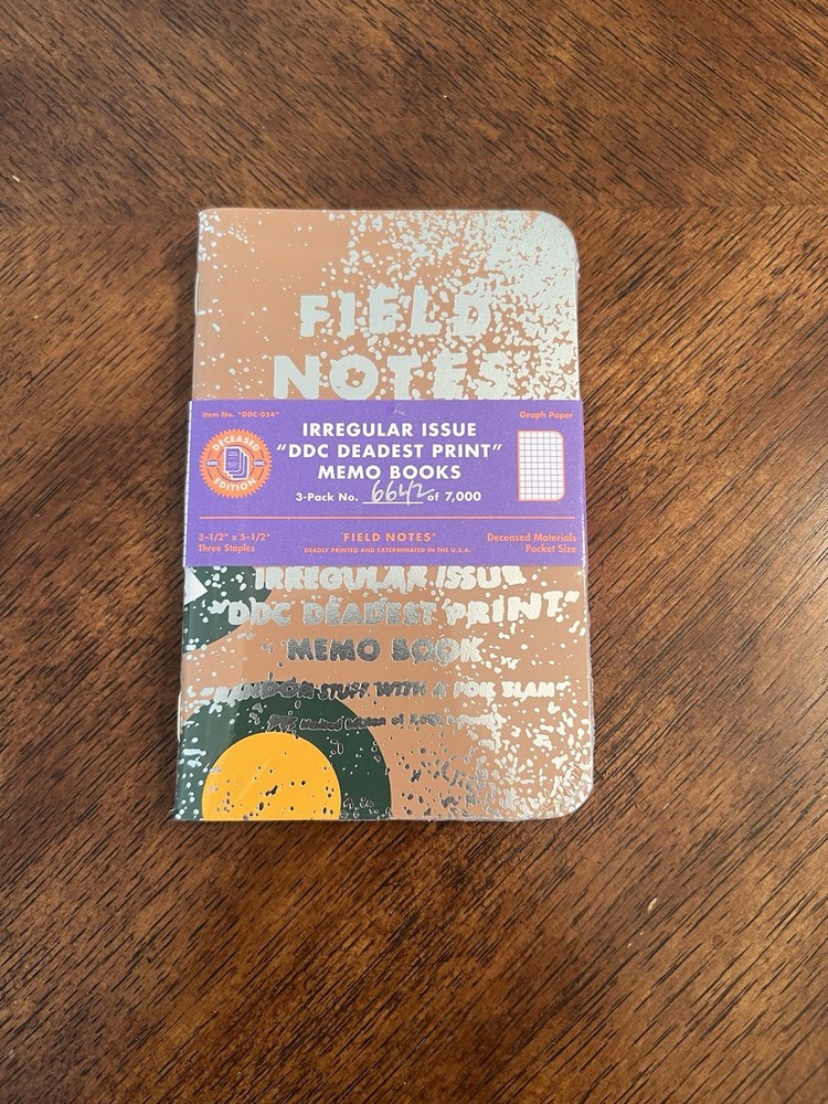 Field Notes Notebooks DDC Deadest Print New Sealed Pack 3 Notebooks