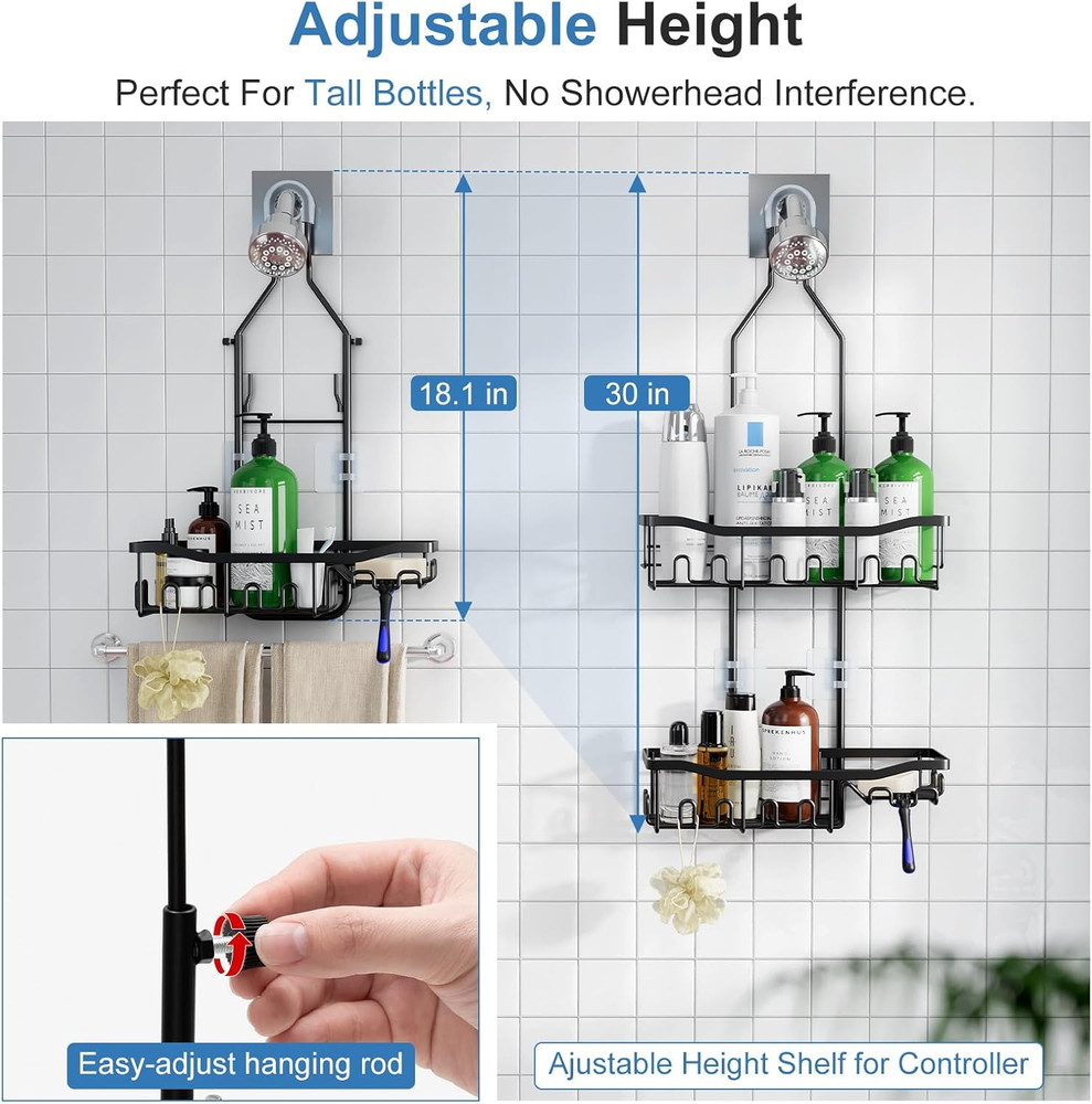 Shower Organizer Hanging Rustproof Caddy With Hooks Extended Large Storage