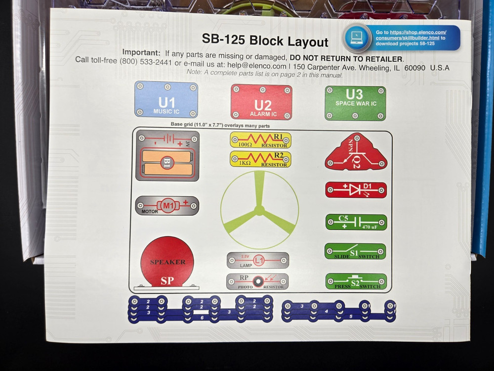 SNAP CIRCUITS Skill Builder 125 Projects Parts New Open Box Distressed Package