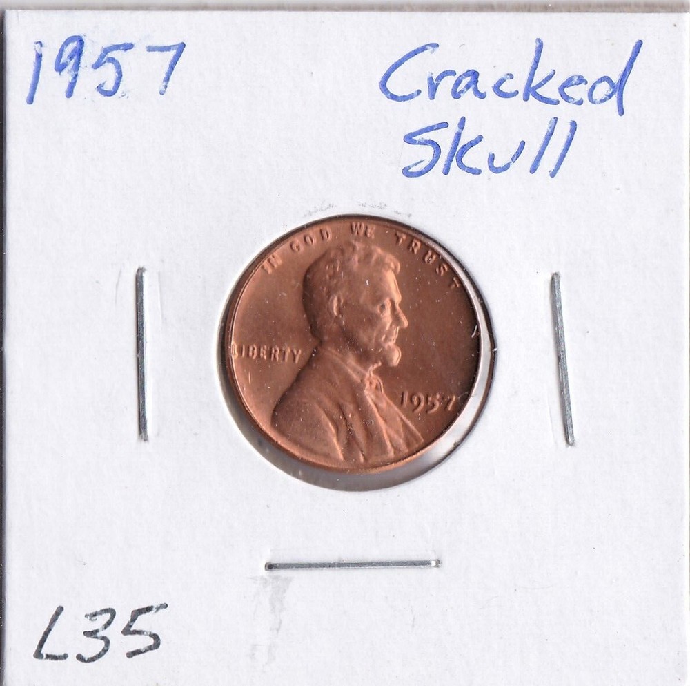 1957 Lincoln Cent Cracked Skull L35
