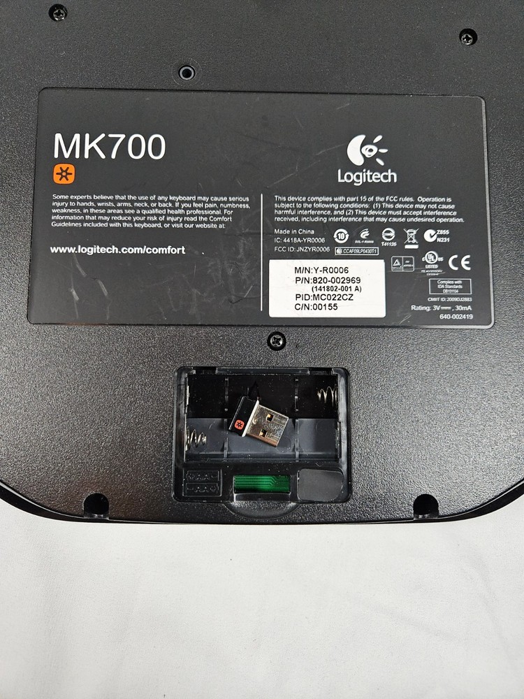 Logitech MK700 Wireless Keyboard With Dongle Unifying Receiver USB TESTED WORKS