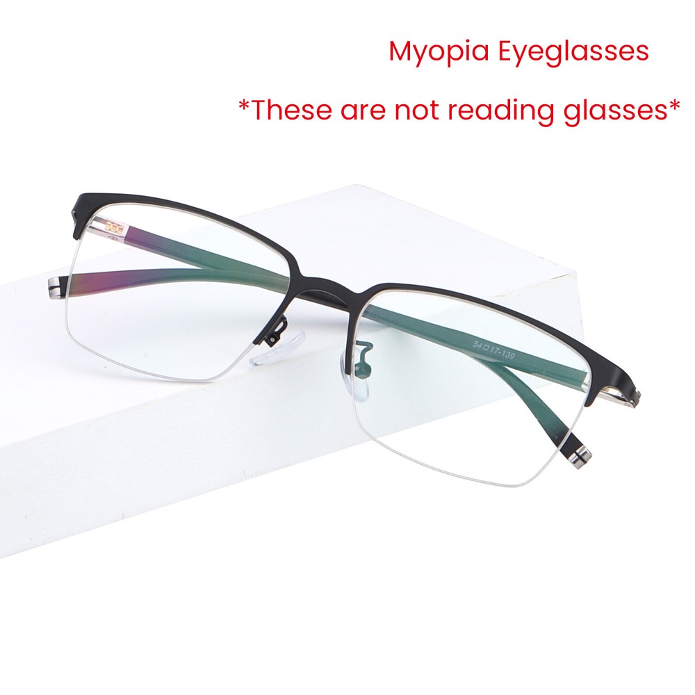 Men's Half Rim Polycarbonate Nearsighted Eyeglasses Distance Driving Customized