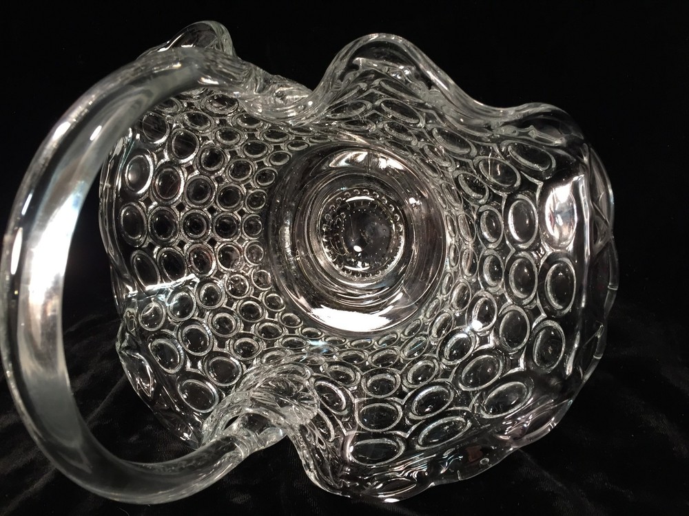 Clear Heavy Pressed Glass Oval Basket w/Handle Bubble Design