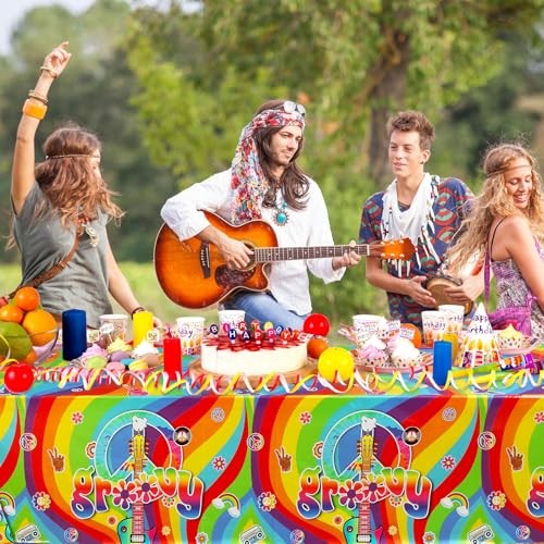 Pcs Plastic Groovy Tablecloths Retro Hippie Table Covers for Rectangle 3