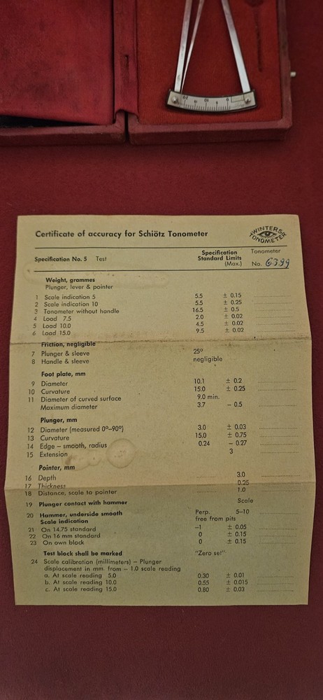 Vintage Eye Testing Tonometer Medical Toolkit
