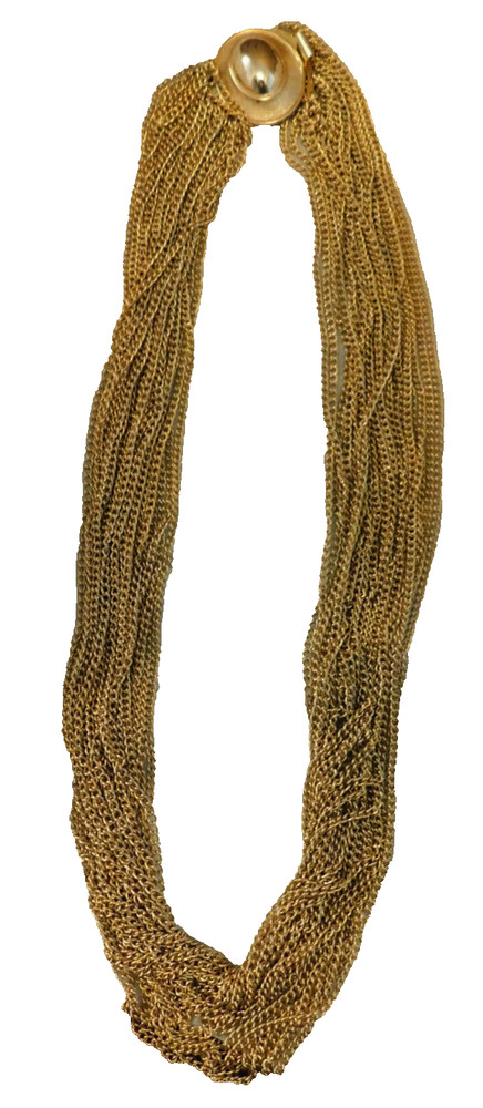 Vtg 22 Strand Multi-Chain Gold-tone Bib Draping Statement Necklace Oval Clasp