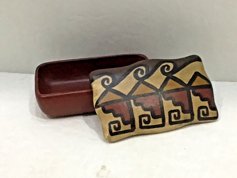 Chile Geometric Trinket Box Rust & Brown Signed Naldi
