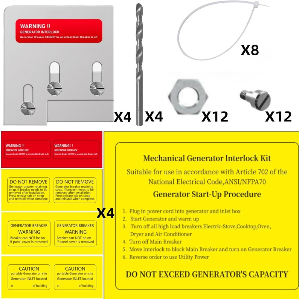 Durable Stainless Steel Generator Interlock Kit - 4 Sets | Square D Panel
