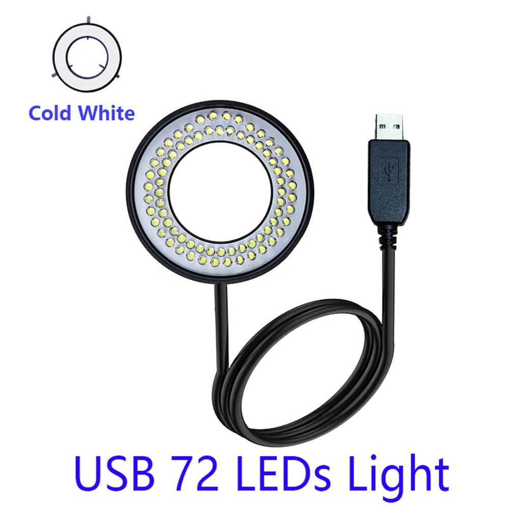 6500K-7000K USB 72 LED Ring Light Microscope Illuminator Adjustable Focus Lamp