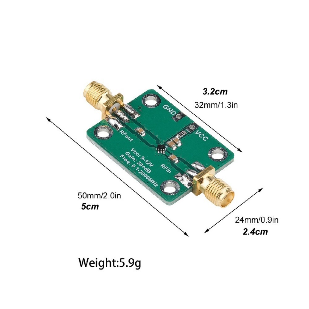 RF Amplifier Module Broadband 0.1-2000MHz Low Noise 30dB Gain 9-12V DC Input