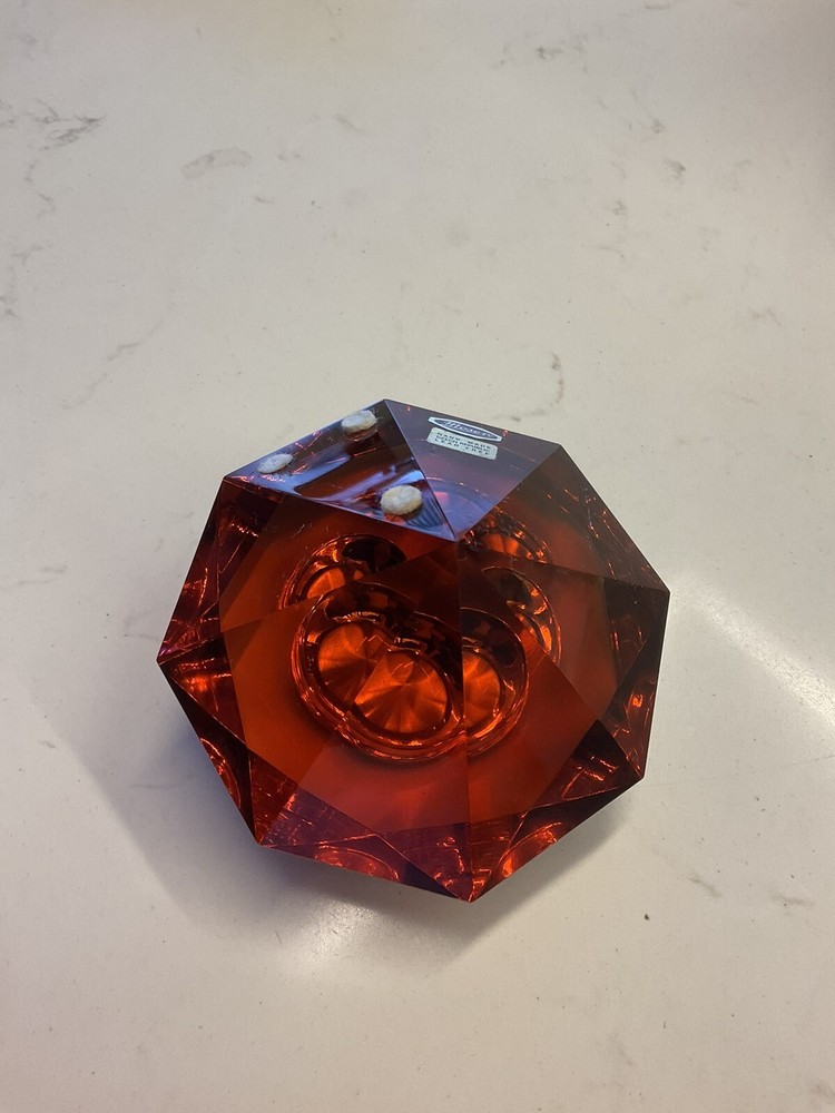 Moser Red Crystal Clock Signed