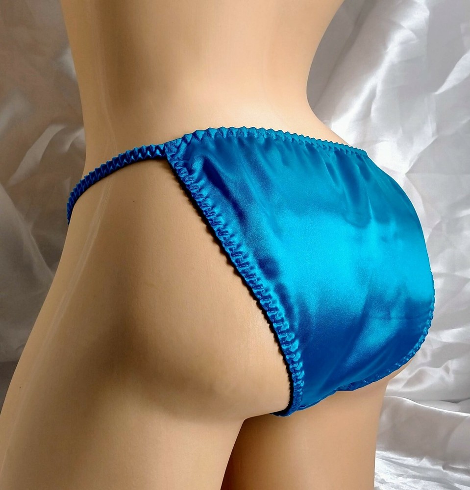 Aqua Print Satin String Bikini Panties