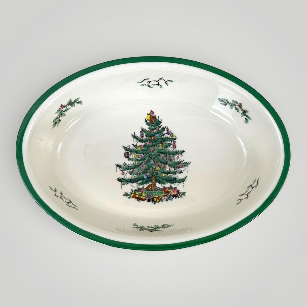 Spode Christmas Tree England Medium Deep Oval Baking Dish 12.5x 9" Oven to Table