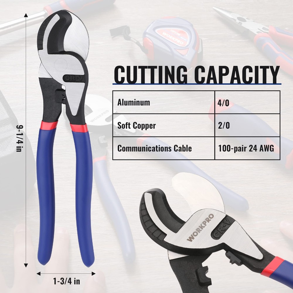 WORKPRO 9-1/4 inch High Leverage Cable Cutter, Heavy Duty Wire Cutter Black