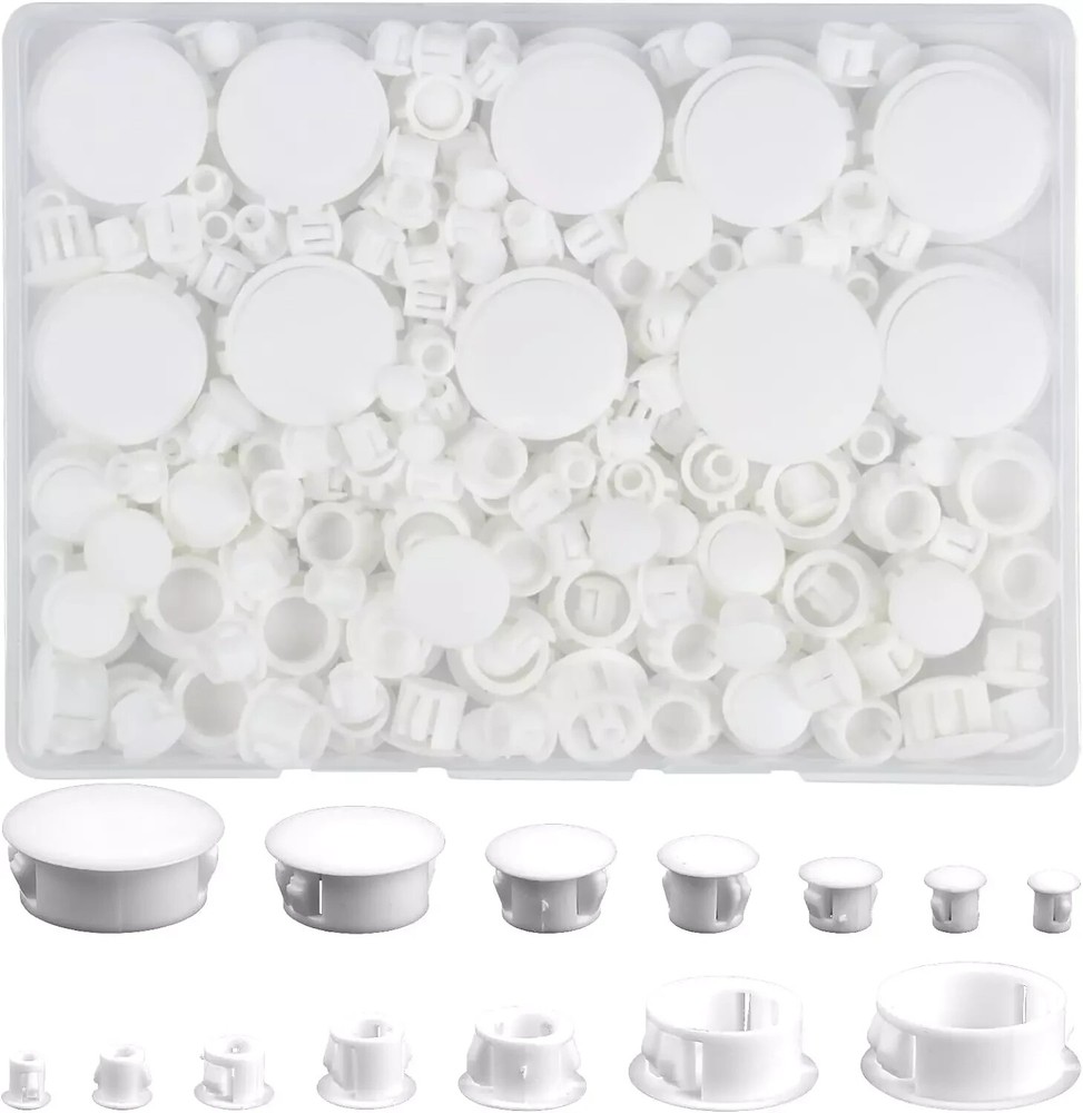Plastic Hole Plugs 180pcs White Panel Knockout Locking Plugs Round Drill Screw