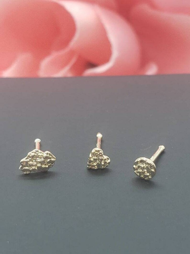 NUGGET 14K Solid Yellow Gold , Nugget Bar Nose Stud, 3 different style Nose Stud