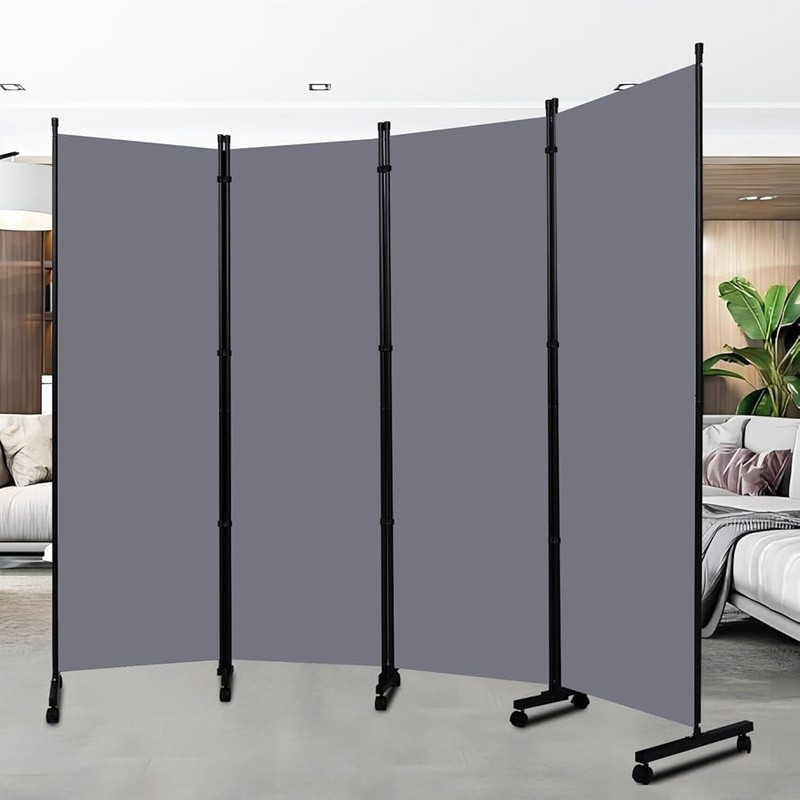 Portable 4 Panel Room Divider Self-locking Rollers Freestanding Privacy Screen