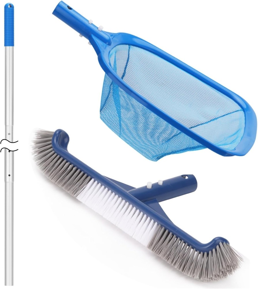 Pool Cleaning Kit with Net & Brush 5ft Adjustable Pole for Inground & Above G...