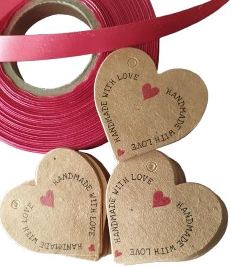 Handmade with Love Heart Tags, Kraft Handmade Tags